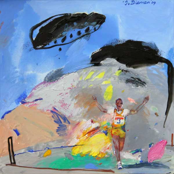 sportschilderij van marathon door Jan van Diemen, art, painting, sports