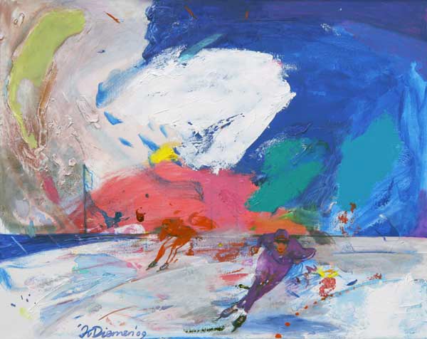 sportschilderij van schaatsen door Jan van Diemen, art, painting, sports