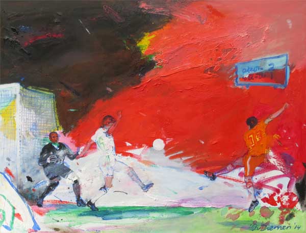 sportschilderij van voetbal door Jan van Diemen, art, painting, sports