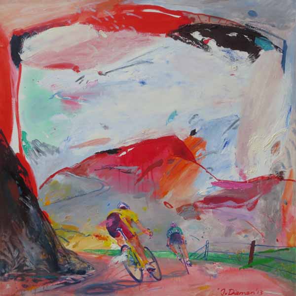 sportschilderij van wielrennen door Jan van Diemen, art, painting, sports
