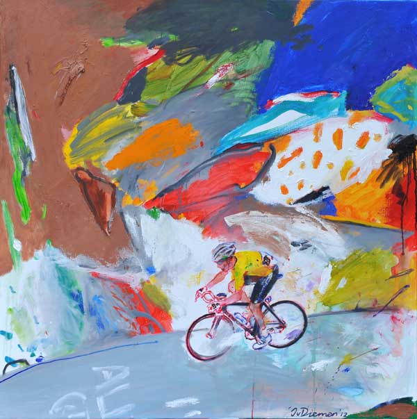 sportschilderij van wielrenner door Jan van Diemen, art, painting, sports