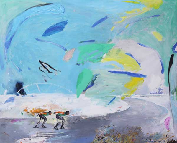 sportschilderij van schaatsen door Jan van Diemen, art, painting, sports