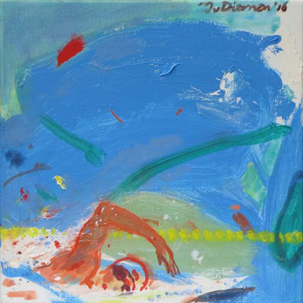 sportschilderij van zwemmen door Jan van Diemen, art, painting, sports