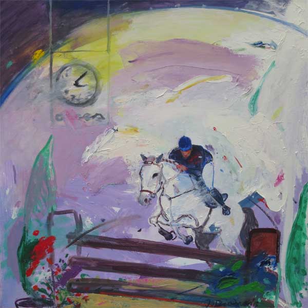 sportschilderij van paarden jumper door Jan van Diemen, art, painting, sports