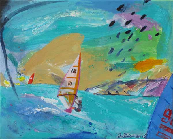 sportschilderij van surfen door Jan van Diemen, art, painting, sports