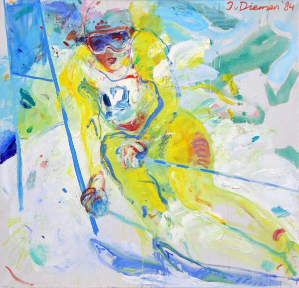 sportschilderij van skiën door Jan van Diemen, art, painting, sports