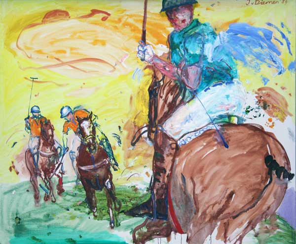 sportschilderij van paardenpolo door Jan van Diemen, art, painting, sports