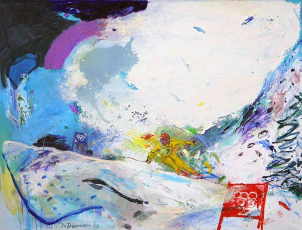 sportschilderij van skiën door Jan van Diemen, art, painting, sports